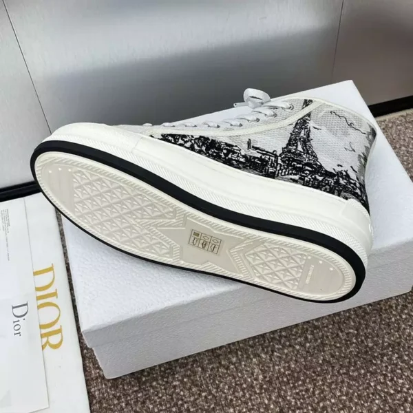 WALK'N'DIOR HIGH-TOP PLATFORM SNEAKERS WOMEN PARIS EIFFEL TOWER EMBROIDERED WHITE – CD165