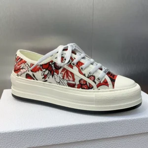 WALK'N'DIOR PLATFORM SNEAKERS UNISEX LE COEUR DES PAPILLONS EMBROIDERED WHITERED – CD167