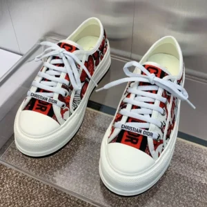 WALK'N'DIOR PLATFORM SNEAKERS UNISEX LE COEUR DES PAPILLONS EMBROIDERED WHITERED – CD167