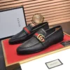 GUCCI BLACK LEATHER LOAFER WITH DOUBLE G AND WEB - LDG28