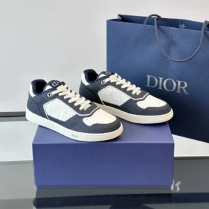 DIOR B27 UPTOWN LOW-TOP SNEAKERS NAVY BLUE AND WHITE GRAINED CALFSKIN WITH WHITE GRAVITY LEATHER – CD222