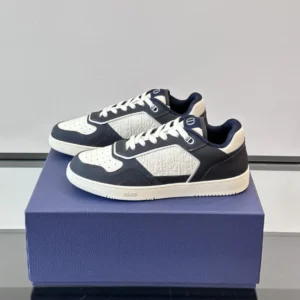DIOR B27 UPTOWN LOW-TOP SNEAKERS NAVY BLUE AND WHITE GRAINED CALFSKIN WITH WHITE GRAVITY LEATHER – CD222