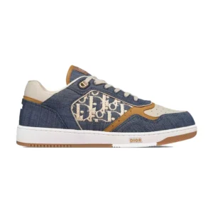 DIOR B27 UPTOWN SNEAKERS BLUE DENIM WITH BEIGE AND COGNAC SMOOTH CALFSKIN – CD216