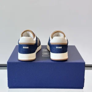 DIOR B27 UPTOWN SNEAKERS BLUE DENIM WITH BEIGE AND COGNAC SMOOTH CALFSKIN – CD216