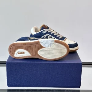 DIOR B27 UPTOWN SNEAKERS BLUE DENIM WITH BEIGE AND COGNAC SMOOTH CALFSKIN – CD216