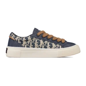 DIOR B33 SPIN SNEAKERS BLUE DENIM WITH BLUE AND BEIGE RAFFIA-EFFECT OBLIQUE DENIM – CD204