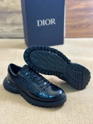 DIOR COMBAT DERBY SHOES BLACK POLISHED CALFSKIN AND BLACK OBLIQUE JACQUARD – CD197
