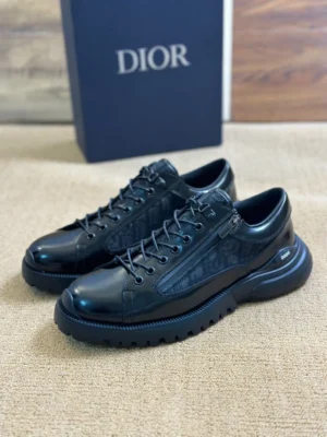 DIOR COMBAT DERBY SHOES BLACK POLISHED CALFSKIN AND BLACK OBLIQUE JACQUARD – CD197