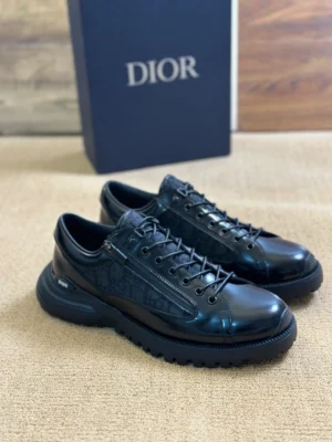 DIOR COMBAT DERBY SHOES BLACK POLISHED CALFSKIN AND BLACK OBLIQUE JACQUARD – CD197