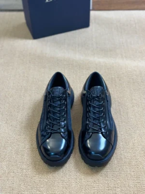 DIOR COMBAT DERBY SHOES BLACK POLISHED CALFSKIN AND BLACK OBLIQUE JACQUARD – CD197