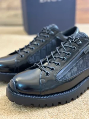 DIOR COMBAT DERBY SHOES BLACK POLISHED CALFSKIN AND BLACK OBLIQUE JACQUARD – CD197