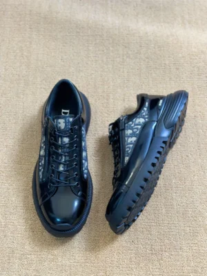 DIOR COMBAT DERBY SHOES BLACK POLISHED CALFSKIN WITH BEIGE AND BLACK OBLIQUE JACQUARD – CD196