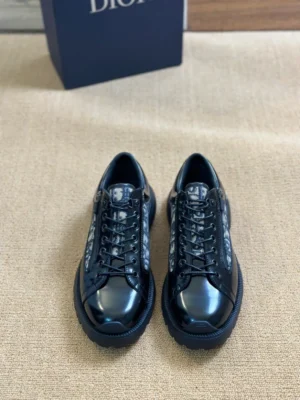 DIOR COMBAT DERBY SHOES BLACK POLISHED CALFSKIN WITH BEIGE AND BLACK OBLIQUE JACQUARD – CD196