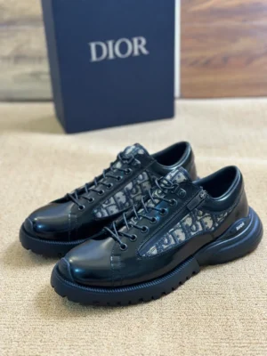 DIOR COMBAT DERBY SHOES BLACK POLISHED CALFSKIN WITH BEIGE AND BLACK OBLIQUE JACQUARD – CD196