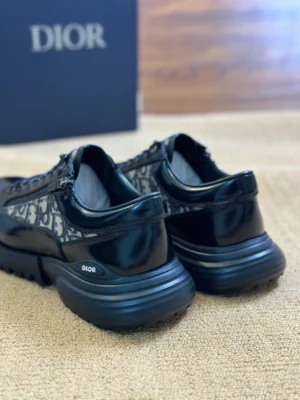 DIOR COMBAT DERBY SHOES BLACK POLISHED CALFSKIN WITH BEIGE AND BLACK OBLIQUE JACQUARD – CD196