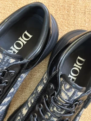 DIOR COMBAT DERBY SHOES BLACK POLISHED CALFSKIN WITH BEIGE AND BLACK OBLIQUE JACQUARD – CD196