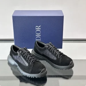 DIOR COMBAT DERBY SHOES BLACK SUEDE AND BLACK OBLIQUE JACQUARD – CD199