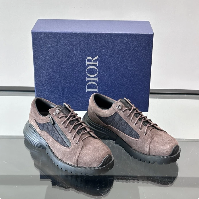 DIOR COMBAT DERBY SHOES DEEP BROWN SUEDE AND BLACK OBLIQUE JACQUARD – CD198