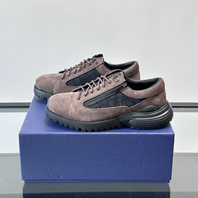 DIOR COMBAT DERBY SHOES DEEP BROWN SUEDE AND BLACK OBLIQUE JACQUARD – CD198