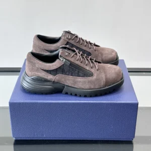 DIOR COMBAT DERBY SHOES DEEP BROWN SUEDE AND BLACK OBLIQUE JACQUARD – CD198